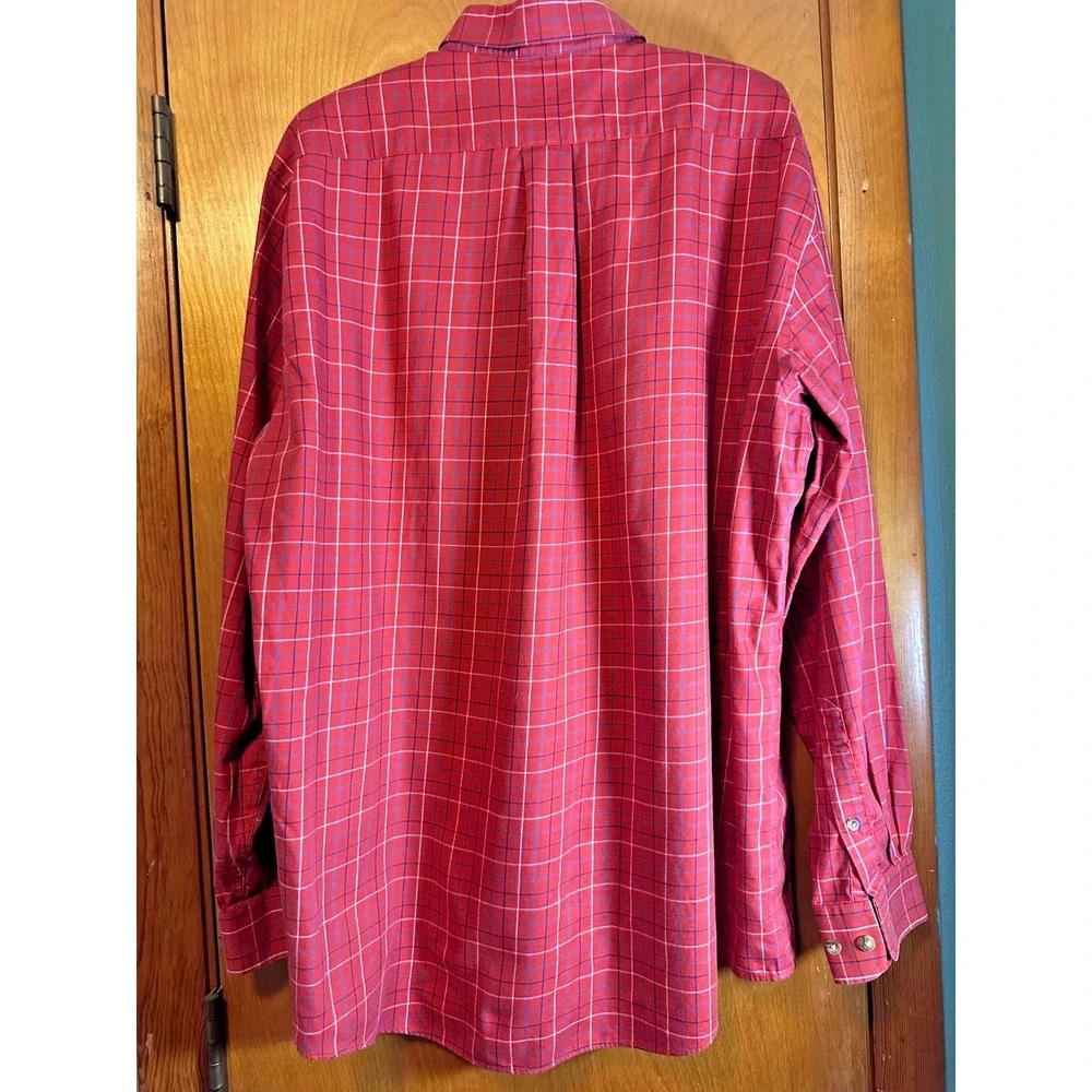L.L. Bean Red/Maroon Plaid‎ Long-Sleeve Cotton Wrinkle Resistant Shirt Mens L